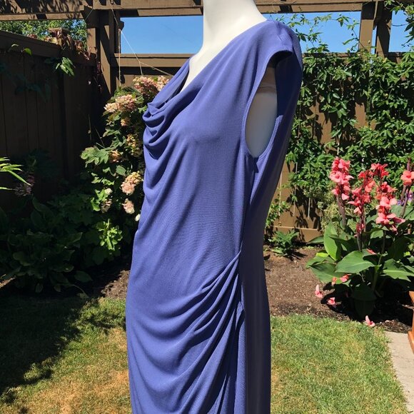 Ann Taylor Cap Sleeve Cowl Neck Poly Blend Dress w Ruching Periwinkle Blue Sz M - Picture 5 of 10